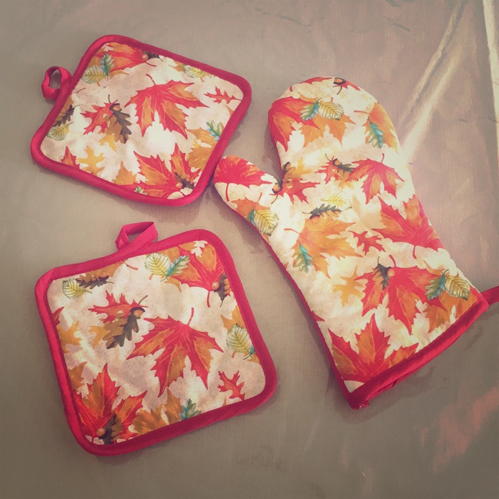 Autumn leaves oven mitt set NWOT